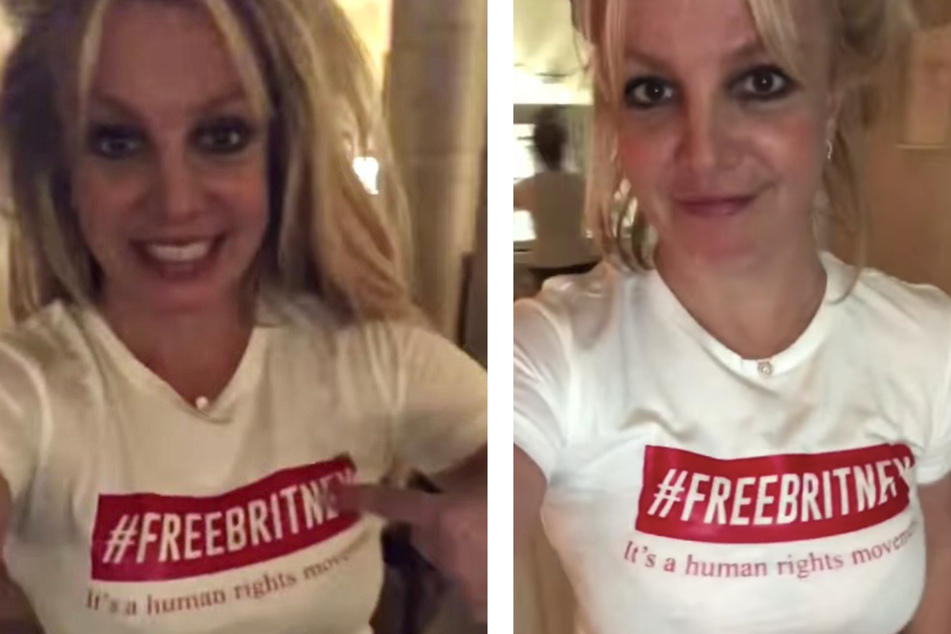 Britney Spears was seen in a video on Thursday night wearing a #FreeBritney shirt, hoping to be granted freedom from her conservatorship in Friday's court hearing.