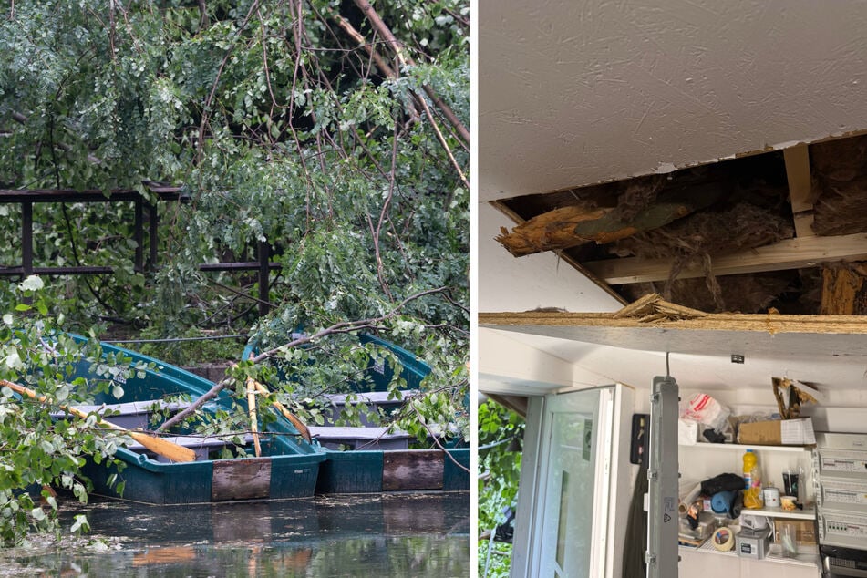 Die Wanderrast und die Ruderboote am Amselsee wurden durch das Unwetter schwer beschädigt.