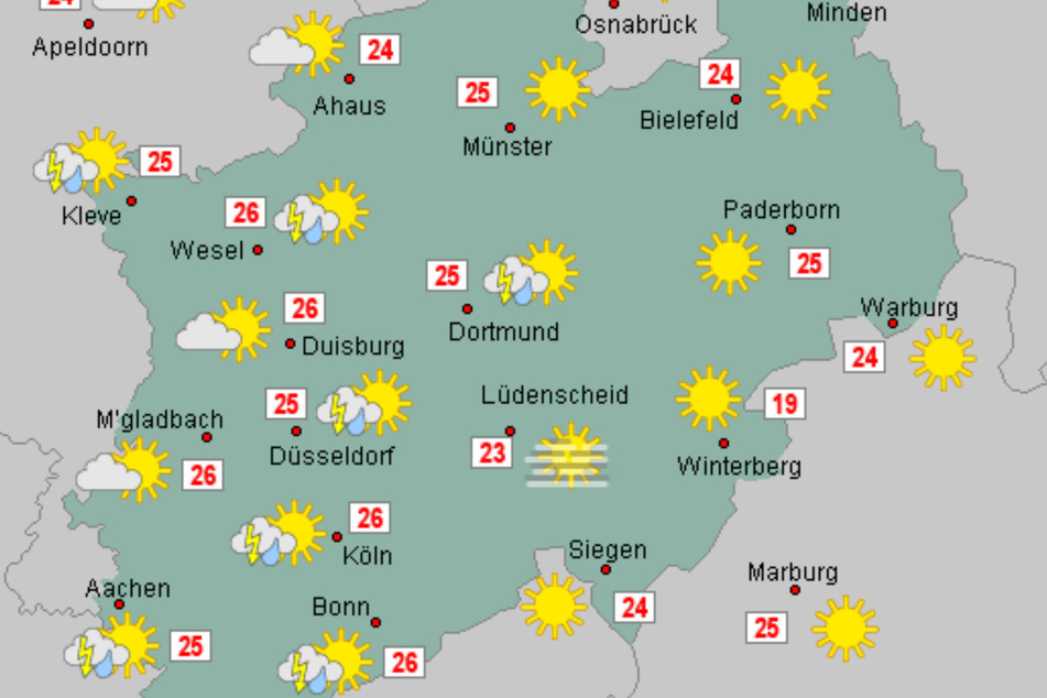 Am Dienstagabend soll ein Regengebiet NRW erreichen und punktuell für Starkregen, Hagel und stürmische Böen sorgen.