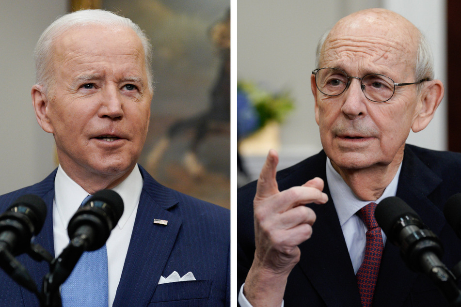 President Joe Biden (l.) and Justice Stephen Breyer both delivered remarks on the judge's retirement from the Supreme Court at the White House on Thursday.