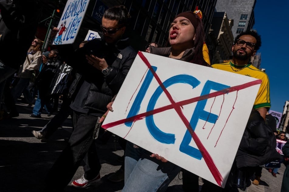 Protesters demand the abolition of US Immigration and Customs Enforcement during a march in New York City on February 22, 2025.