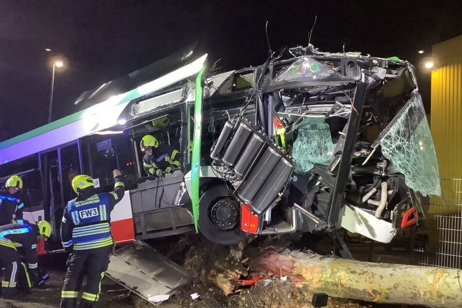 Baum entwurzelt: Schwer verletzter Fahrer aus Trümmer-Bus befreit