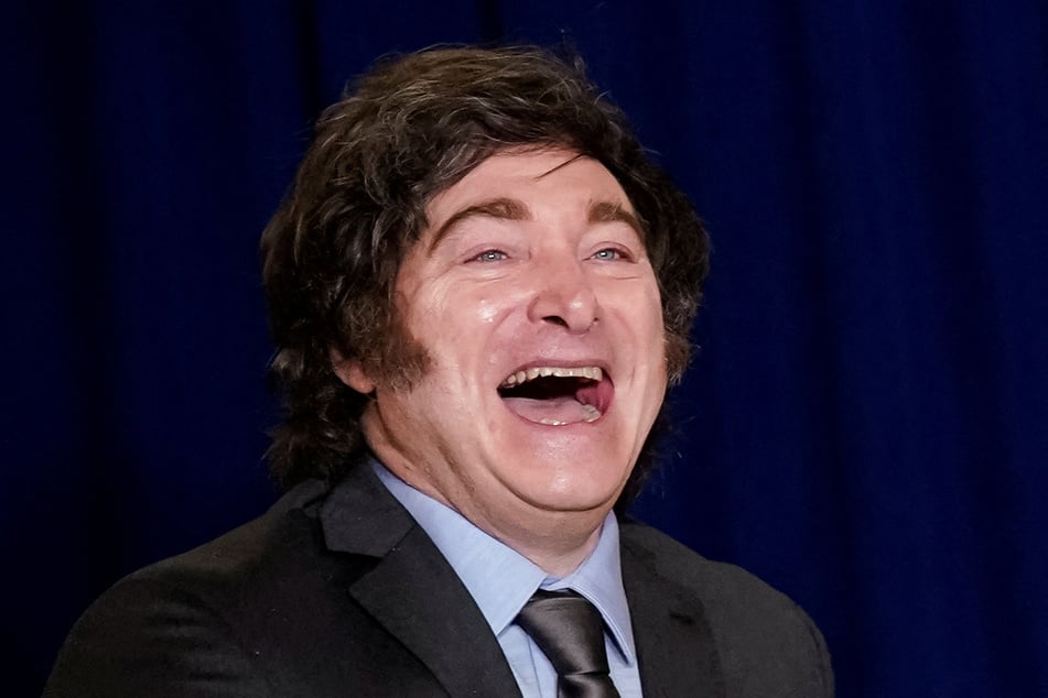 Argentina's President Javier Milei reacts while meeting with US President Donald Trump during the 80th United Nations General Assembly in New York City on September 23, 2025.