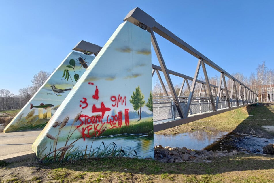 Am Zugang der Pleißenbach-Brücke an der Limbacher Straße haben Vandalen ihr Unwesen getrieben.