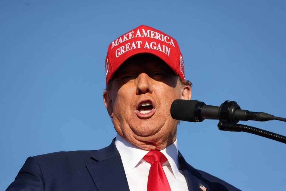 Republican presidential candidate Donald Trump speaks during a campaign rally at Wildwood Beach, New Jersey, on May 11, 2024.