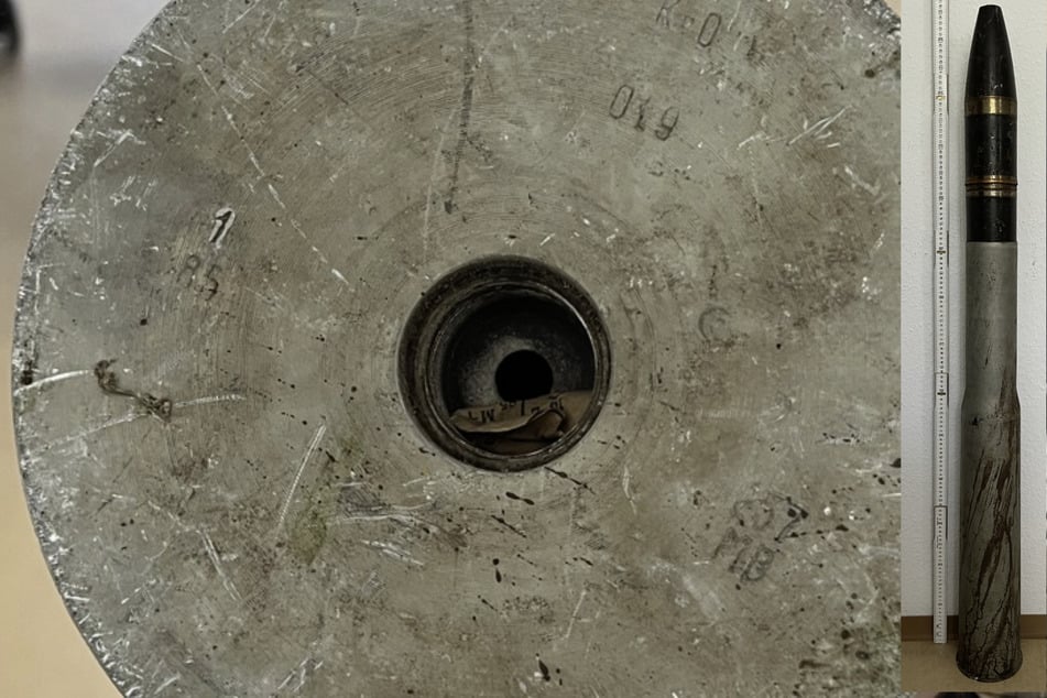 Diese 1,35 Meter lange Artillerie-Treibladungshülle wurde zwischen Sperrmüll gefunden.