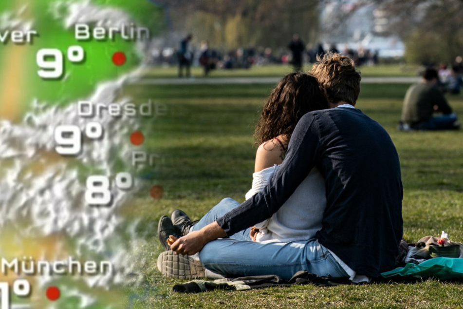 Ein Pärchen genießt das schöne Wetter im Treptower Park.
