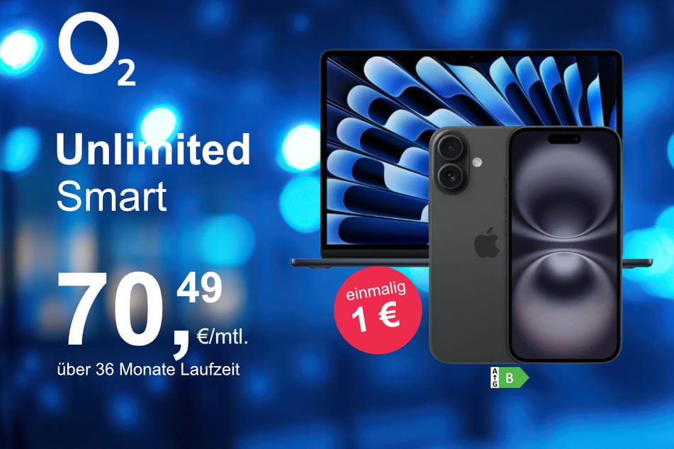 Bei o2 gibt's das iPhone 16 mit MacBook Air 13 für nur 1 Euro im Angebot.
