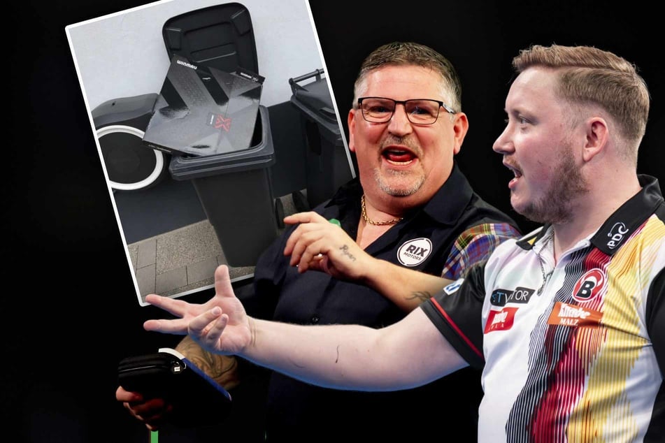 Für die Tonne: Martin Schindler entsorgt verhasstes Dartboard nach deutscher Pleite