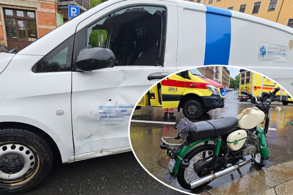 Kreuzungscrash in Chemnitz: Simson kracht in Kleintransporter