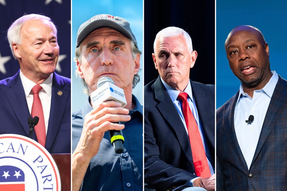 Four more candidates in the race (from l. to r.): Asa Hutchinson, Doug Burgum, Mike Pence, and Tim Scott.