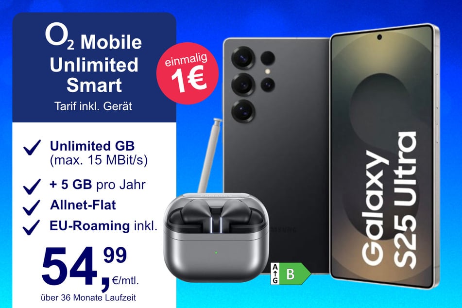 Das Samsung Galaxy S25 Ultra + Buds 3 Pro im o2 Mobile Unlimited Smart für einmalig 1 Euro.