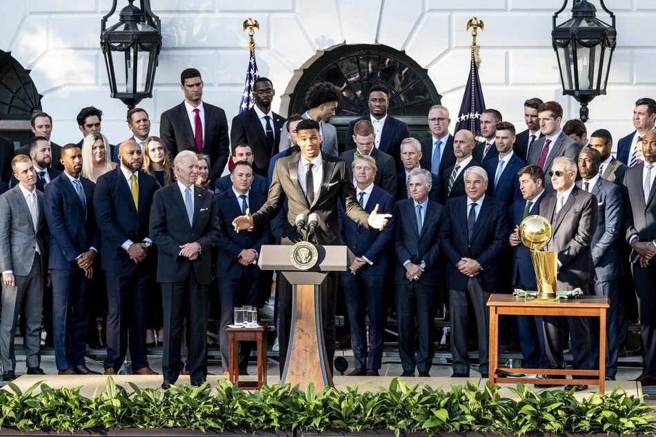 The Milwaukee Bucks became the first NBA champions to visit the White House in five years.