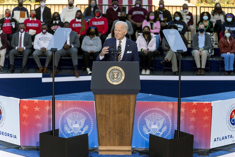 President Joe Biden spoke about voting rights at Atlanta University Center Consortium on the grounds of Clark Atlanta University and Morehouse College on Tuesday.