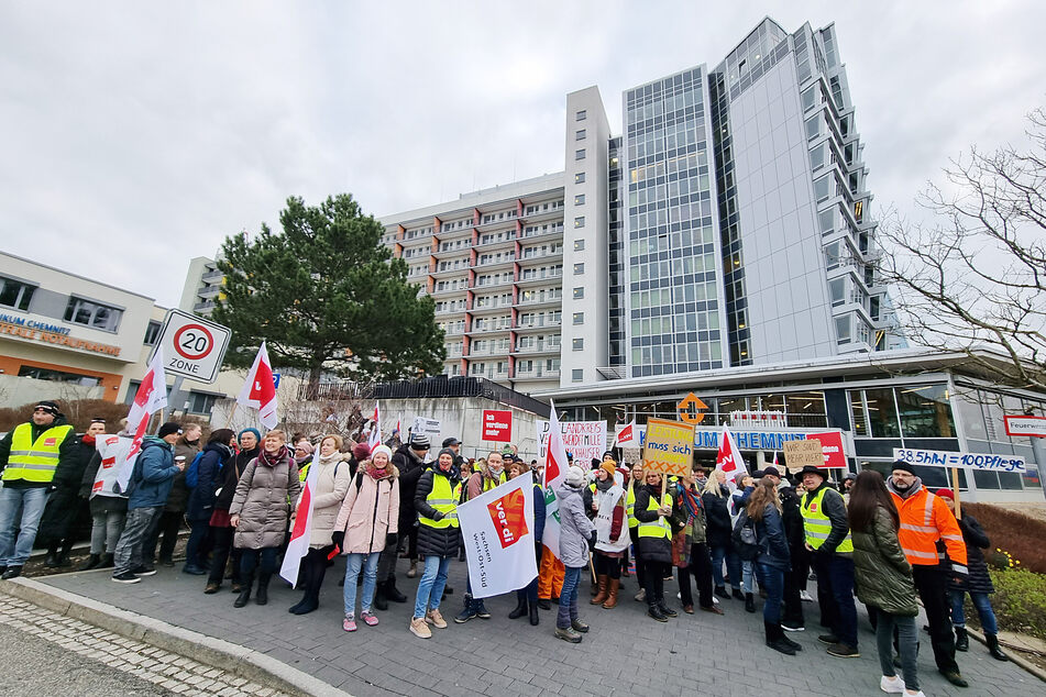 Am Klinikum Chemnitz fand am Mittwochmorgen ein Warnstreik statt.