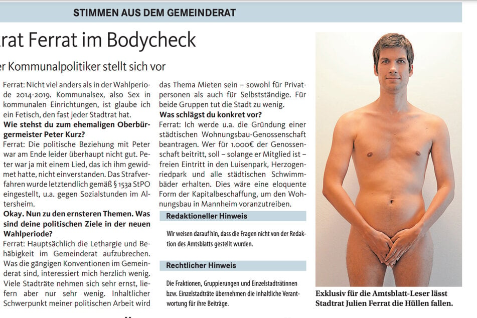 Für den "Amtsblatt-Bodycheck" ließ Stadtrat Julien Ferrat (33) die Hüllen fallen.