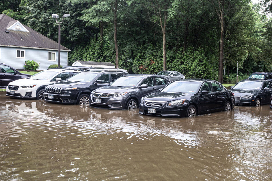 A parking lot in Shrub Oak, New York in last weekend's flash flooding.