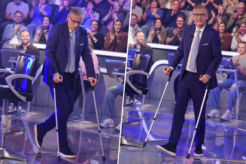 Günther Jauch (69) ist mit dem Fuß umgeknickt und daher vorerst auf Krücken angewiesen.