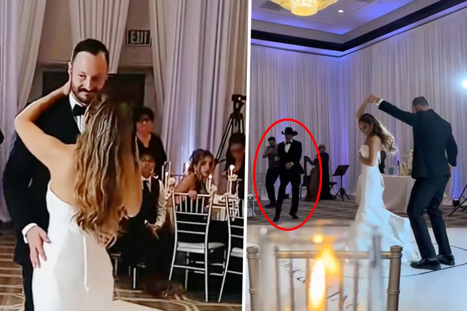 Bianca Wyler (33) und ihr Mann Patrick (22) legen gerade mit ihrem ersten Tanz los, als alle Blicke zum Vater der Braut wandern.