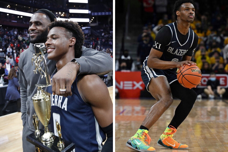 LeBron James and Son Bronny all smiles after championship win.