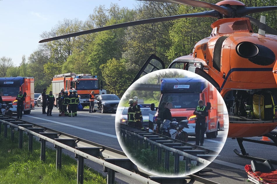 Unfall A24: Motorradfahrerin kollidiert mit Fahrzeug auf der Autobahn: Hubschrauber im Einsatz