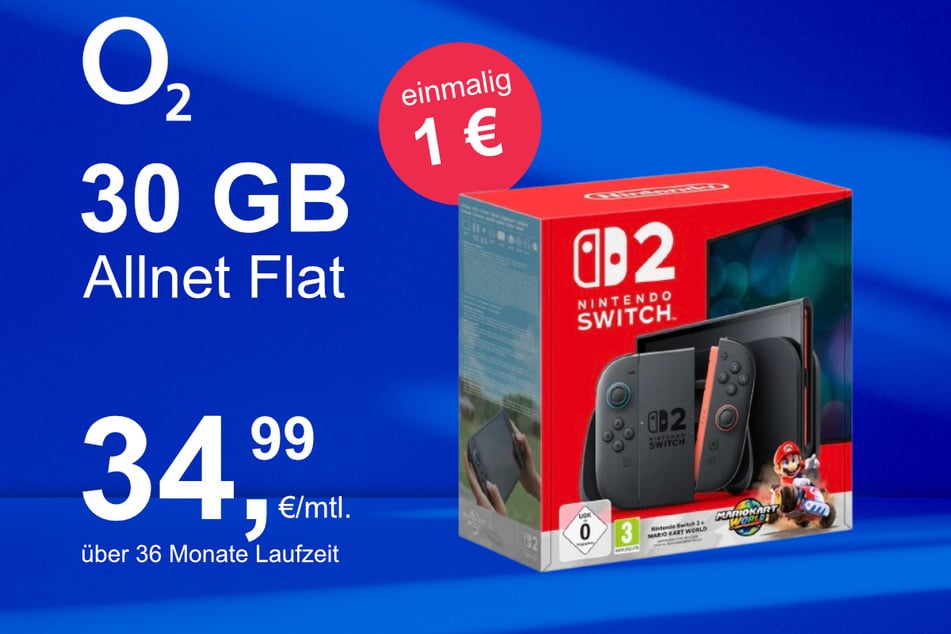 Die Nintendo Switch 2 plus Mario Kart World im o2 Mobile M inkl. 30 GB+ für einmalig nur 1 Euro.