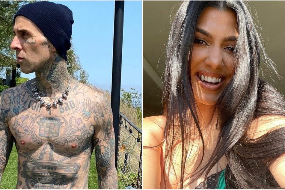 Over the weekend, Kourtney Kardashian (r) seemingly alluded that Travis Barker (l) cut her hair!