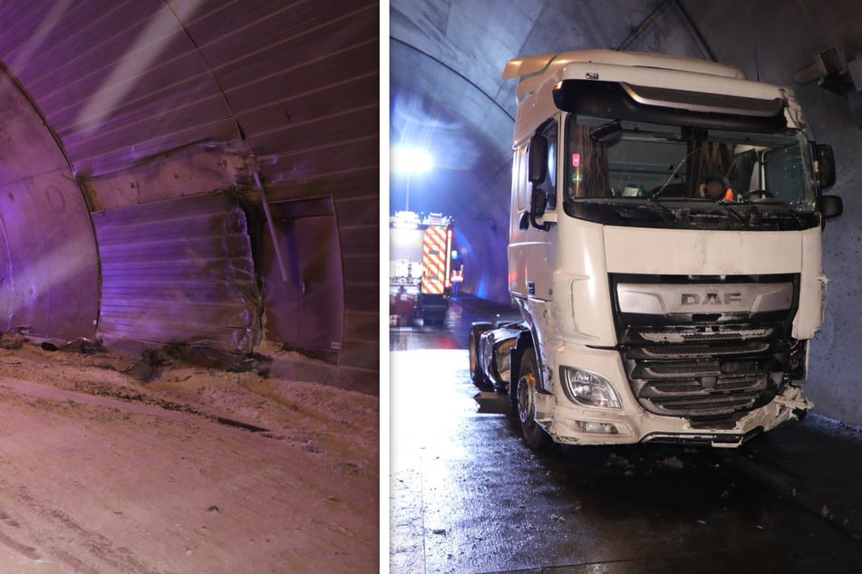Der Lkw prallte gegen die Tunnelwand, wodurch sein Anhänger abgerissen wurde.