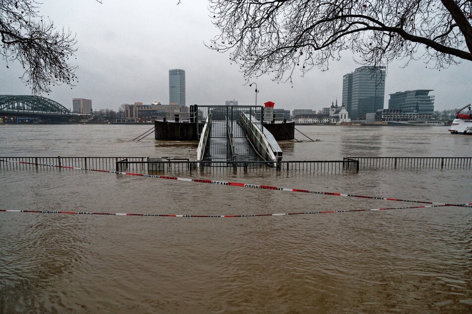 Der Rhein in Köln führt momentan Hochwasser, ist sehr kalt und strömt sehr schnell.
