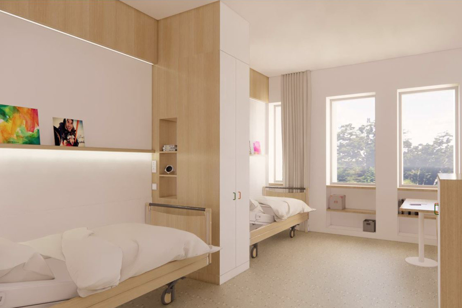 In den hellen und geräumigen Zimmern finden zwei Patienten Platz.
