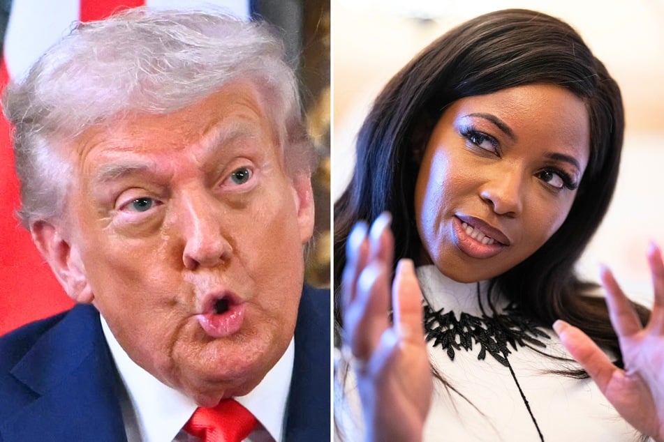 During a recent House hearing, Congresswoman Jasmine Crockett (r.) criticized Joe Biden for not putting Donald Trump (l.) in prison before he was re-elected.