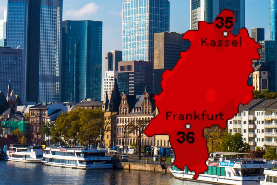 Auf die Menschen in Frankfurt und Hessen kommt starke Hitzebelastung zu: Der Deutsche Wetterdienst (DWD) erwartet bis zu 38 Grad, der Dienst Wetteronline.de (Grafik) bis zu 36 Grad.