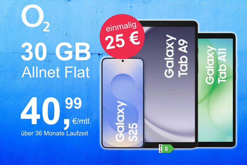 Das Samsung Galaxy S25 + Tab A9 + Tab A11 im o2 Mobile M für einmalig 25 Euro.