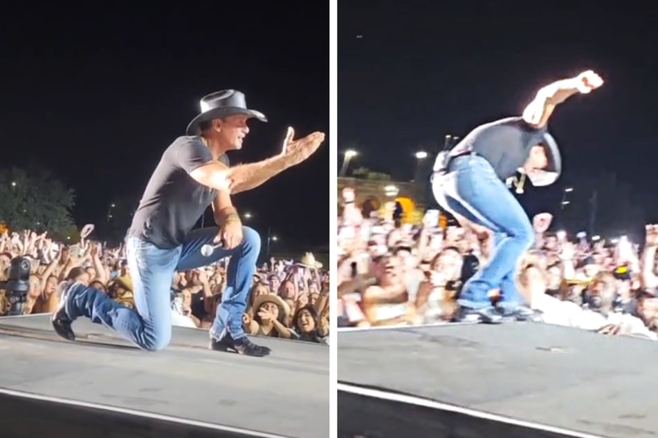 Country music star Tim McGraw had a close call after he fell off a stage backwards during a recent festival performance in Arizona.