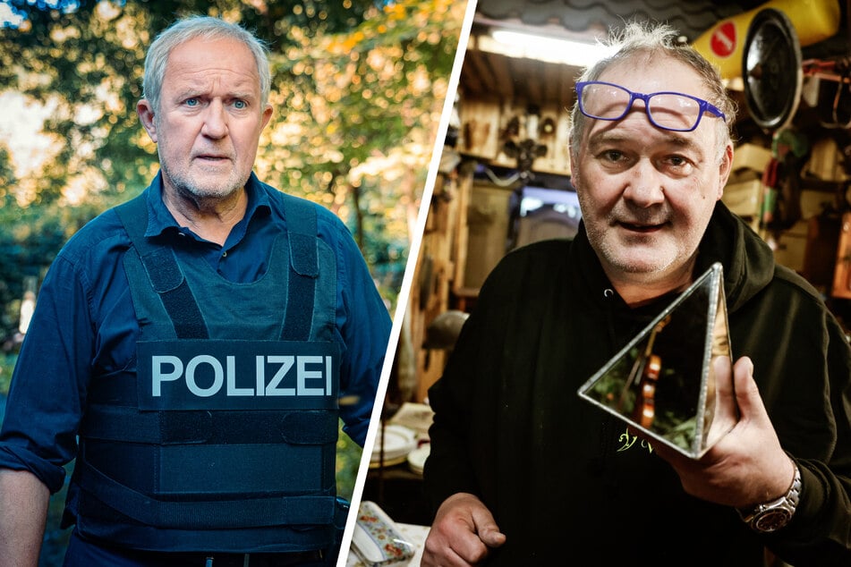 "Tatort"-Schauspieler Harald Krassnitzer (65, l.) und "Bares für Rares"-Trödler Walter "Waldi" Lehnertz (59) nehmen im Studio in Leipzig Platz.