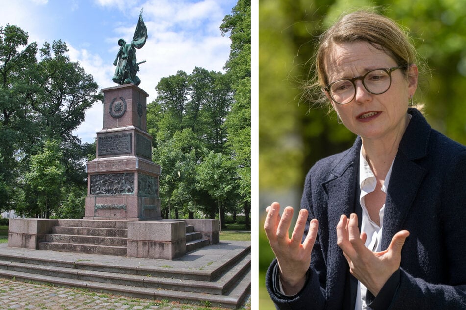 Kulturbürgermeisterin Annekatrin Klepsch (46, Linke) möchte vor dem Ehrenmal am Olbrichtplatz eine Info-Stele errichten.