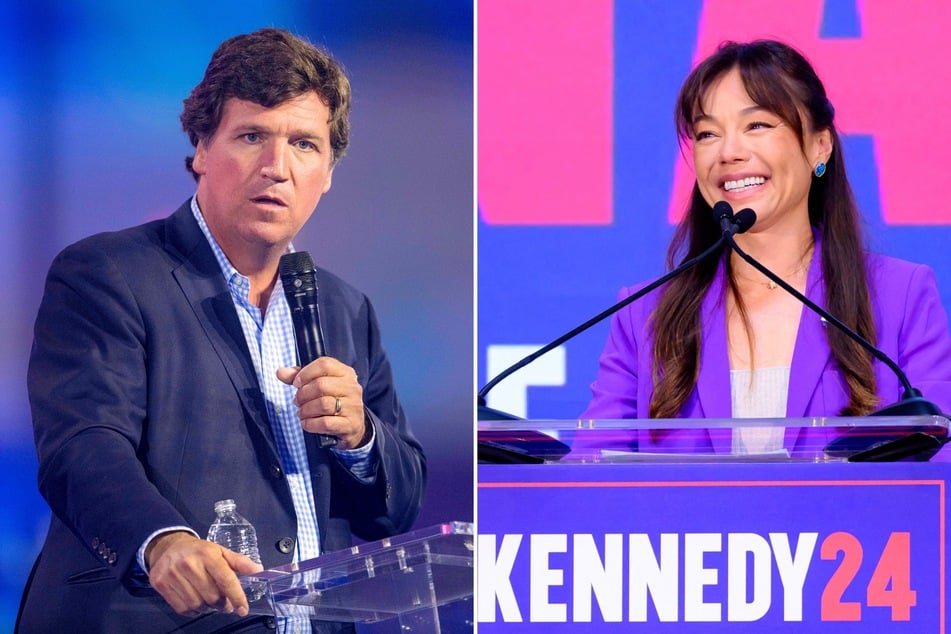 Nicole Shanahan (r.), the running mate of presidential candidate Robert F. Kennedy Jr., recently compared herself to conservative commentator Tucker Carlson (l.).