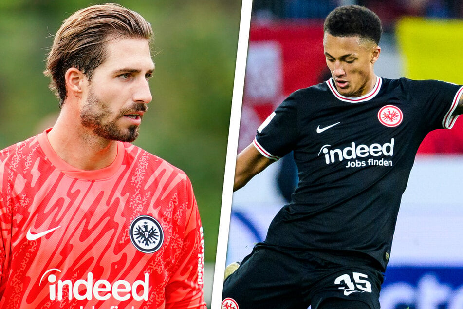 Während Eintracht-Kapitän Kevin Trapp (34, l.) sein Comeback im Kasten feiern durfte, lief Verteidiger Tuta (25) erstmals nach der Geburt seines Kindes auf.