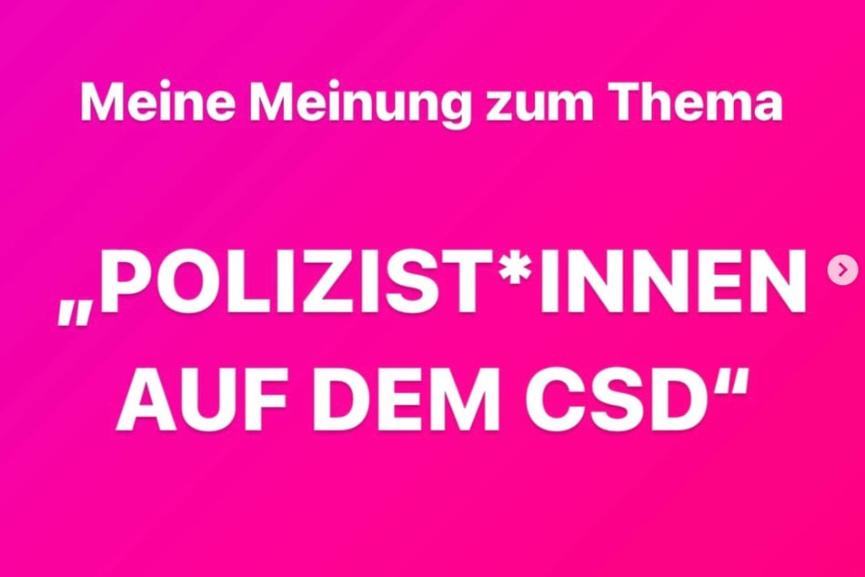 Mit mehreren Text-Kacheln bezieht die Frankfurter Dragqueen klar Stellung zu dem Thema "Polizist*innen auf dem CSD".