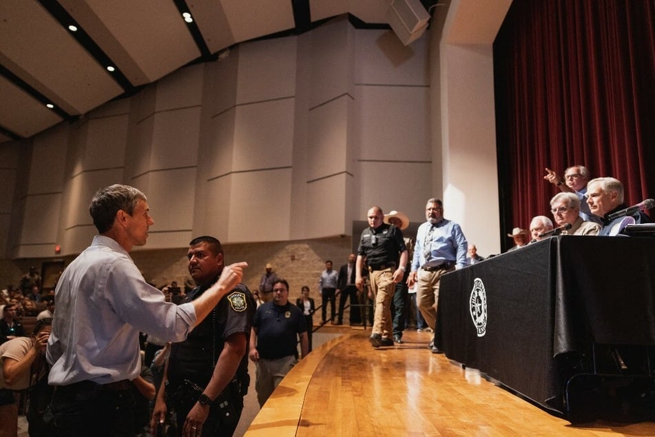 Gubernatorial hopeful Beto O'Rourke crashed Gov. Greg Abbott's press conference in Uvalde, Texas.