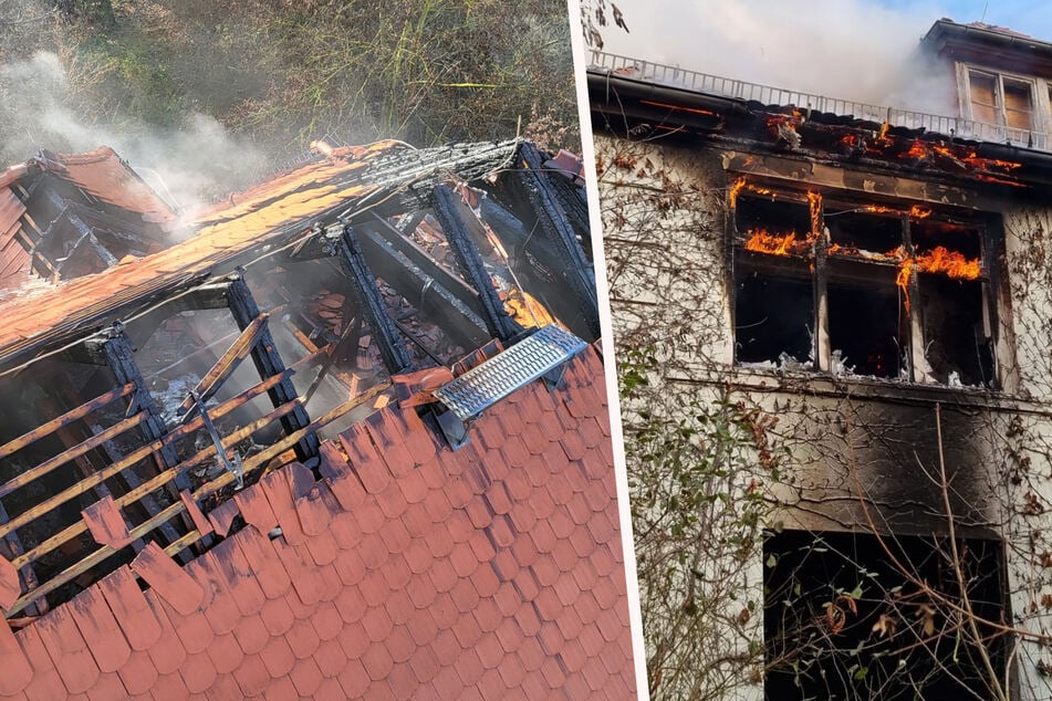 Gebäudebrand fordert Feuerwehr stundenlang: Obergeschoss und Dach zerstört