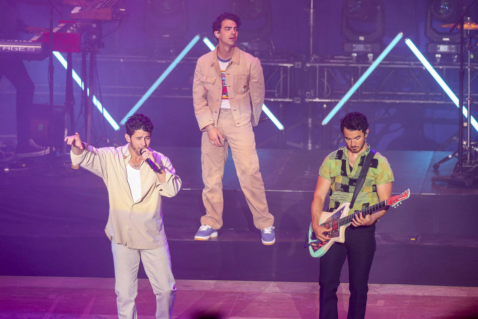 The Jonas Brothers, (from l to r) Nick, Joe, and Kevin, kicked off The Tour at the Yankee Stadium on Saturday night.