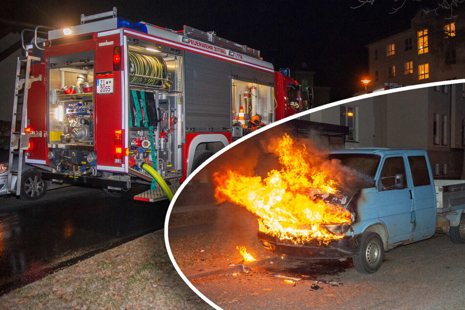 Direkt neben Pflegeheim: Transporter geht in Flammen auf