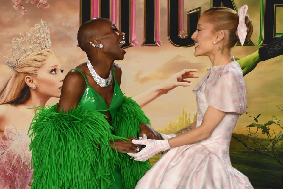 British actor and singer Cynthia Erivo (l.) and US singer-songwriter and actor Ariana Grande (r.) attend Universal's Wicked premiere at the Dorothy Chandler Pavilion in Los Angeles, November 9, 2024.