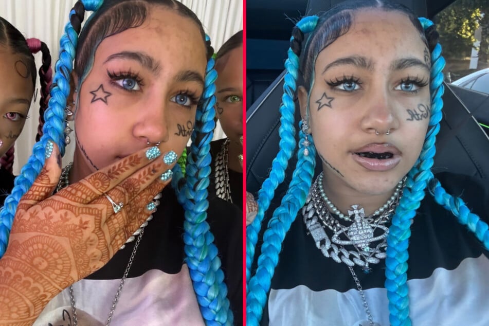 Kim Kardashian's 12-year-old daughter North West was seen in a recent clip with face tattoos and a new piercing.