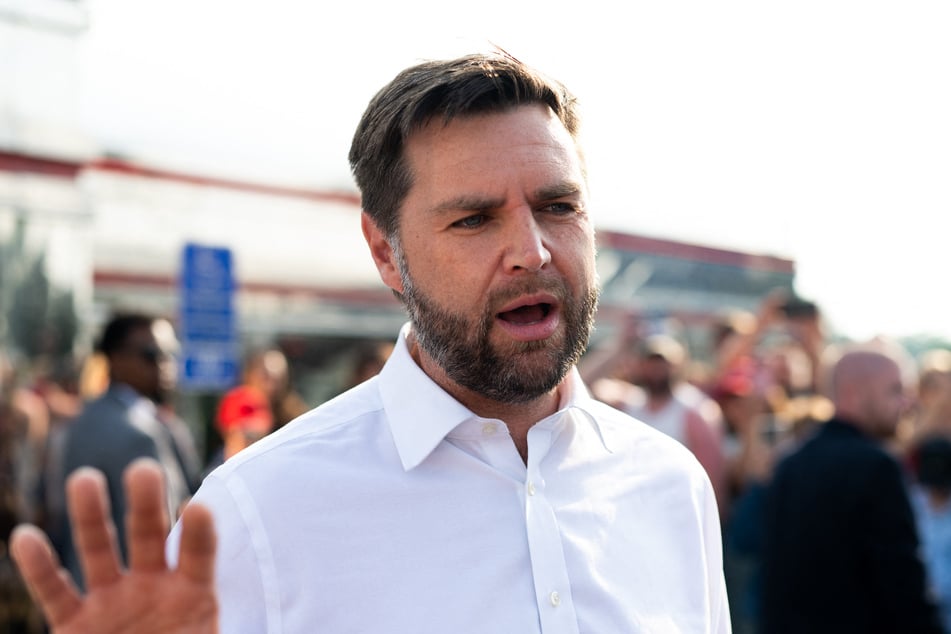 Republican vice presidential nominee JD Vance speaking to the press during a recent campaign event in St Cloud, Minnesota on July 28, 2024.