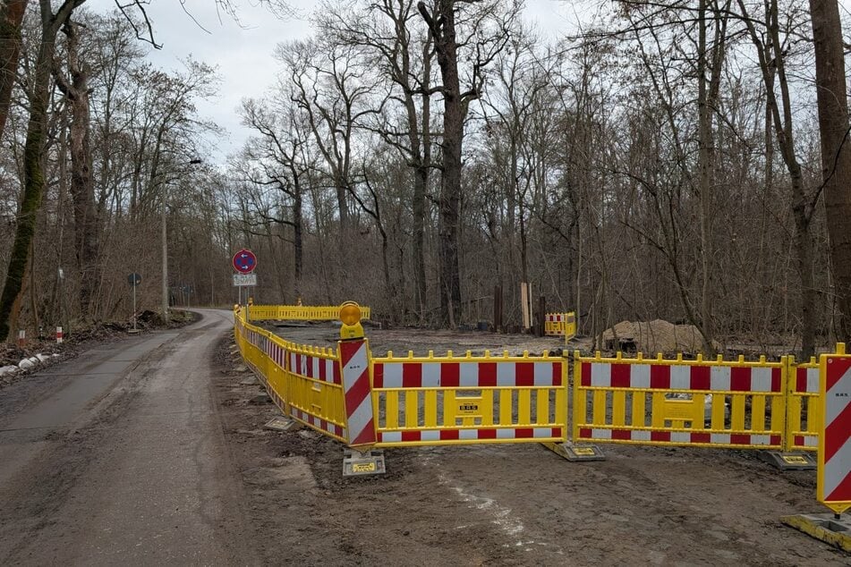 Die Zufahrtsstraße zum Klärwerk Rosental wird durch diese Baustelle halbseitig unterbrochen.