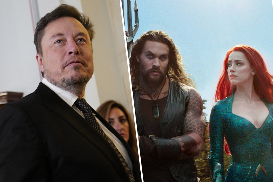 Elon Musk (l.) reportedly saved Amber Heard's role in Aquaman and the Lost Kingdom with a threatening letter to Warner Bros.
