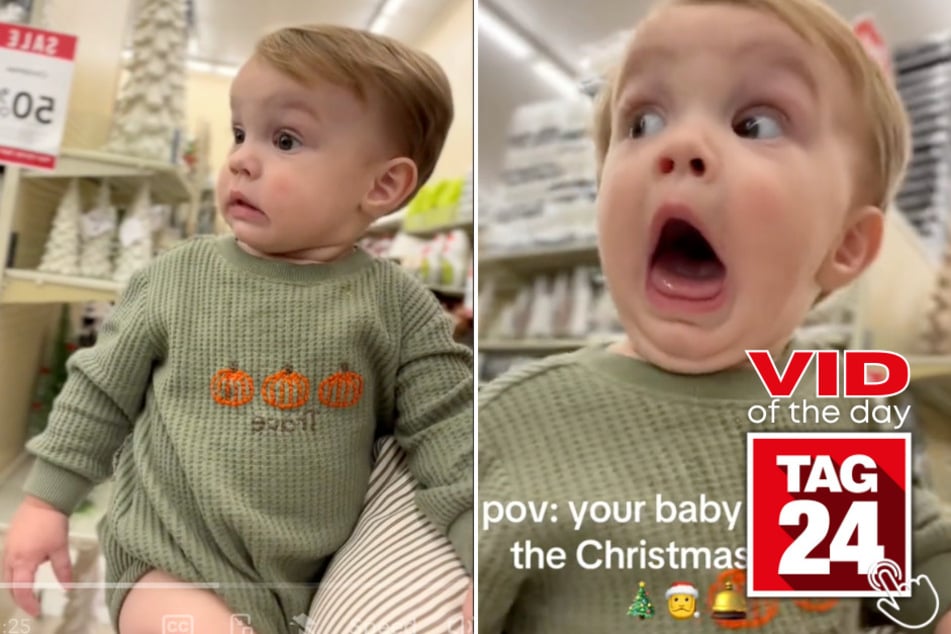 Today's Viral Video of the Day features a baby who couldn't help but drop his jaw in shock at the amount of Christmas decorations he saw walking into Hobby Lobby!