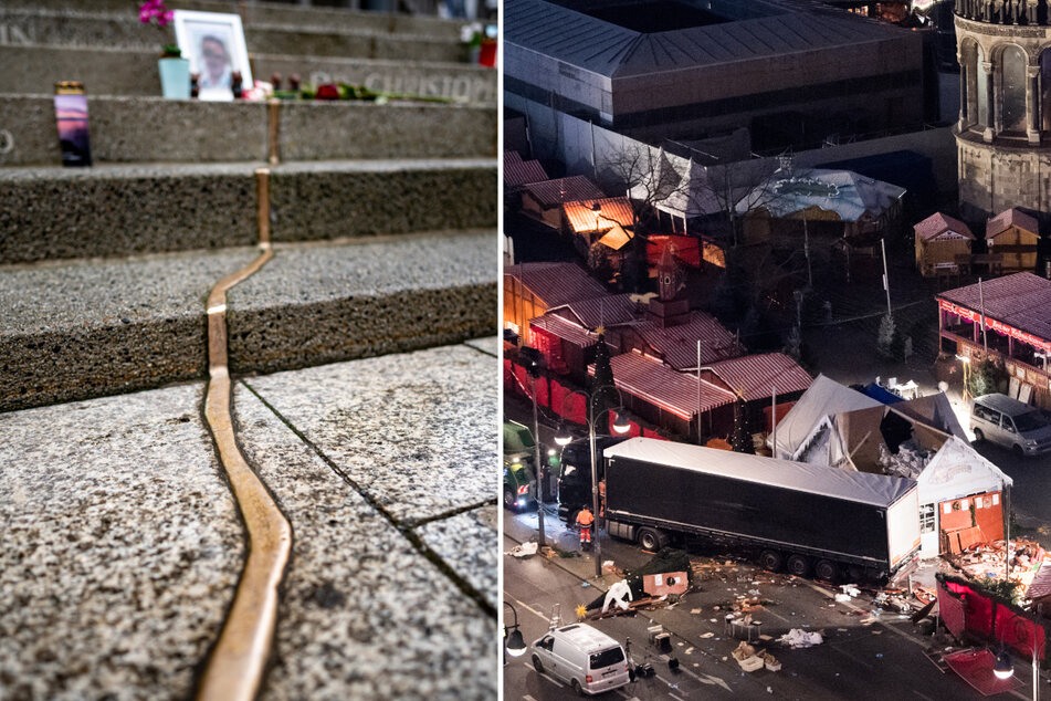 Ein Mahnmal erinnert an den Anschlag. 13 Menschen haben 2016 auf dem Weihnachtsmarkt am Breitscheidplatz ihr Leben verloren. (Bildmontage)